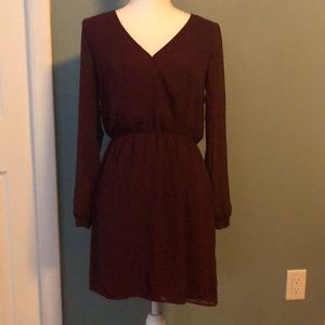 Maroon long sleeve dress low cut
